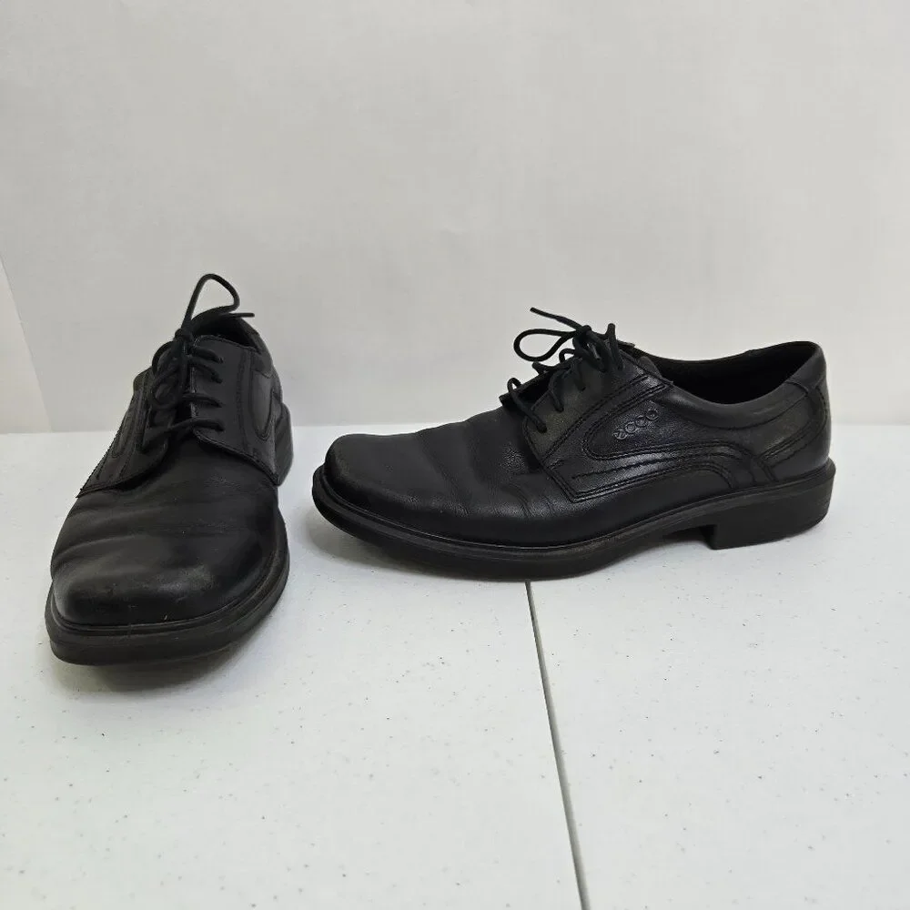 Ecco Men's 41 7 7.5 Helsinki 2 Plain Toe Dress Oxfords Black Leather Lace Up